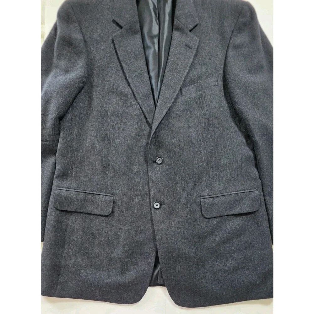 Etienne Aigner Mens Wool Lambswool Blazer 44L Charcoal Gray Herringbone Sport